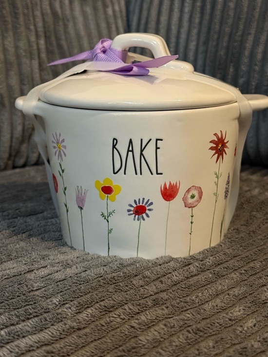 Rae Dunn Other - Rae Dunn White Floral "BAKE" Ceramic Casserole with Lid